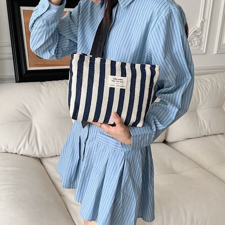 Striped Make-up Bag Female Toiletry Bag Storage