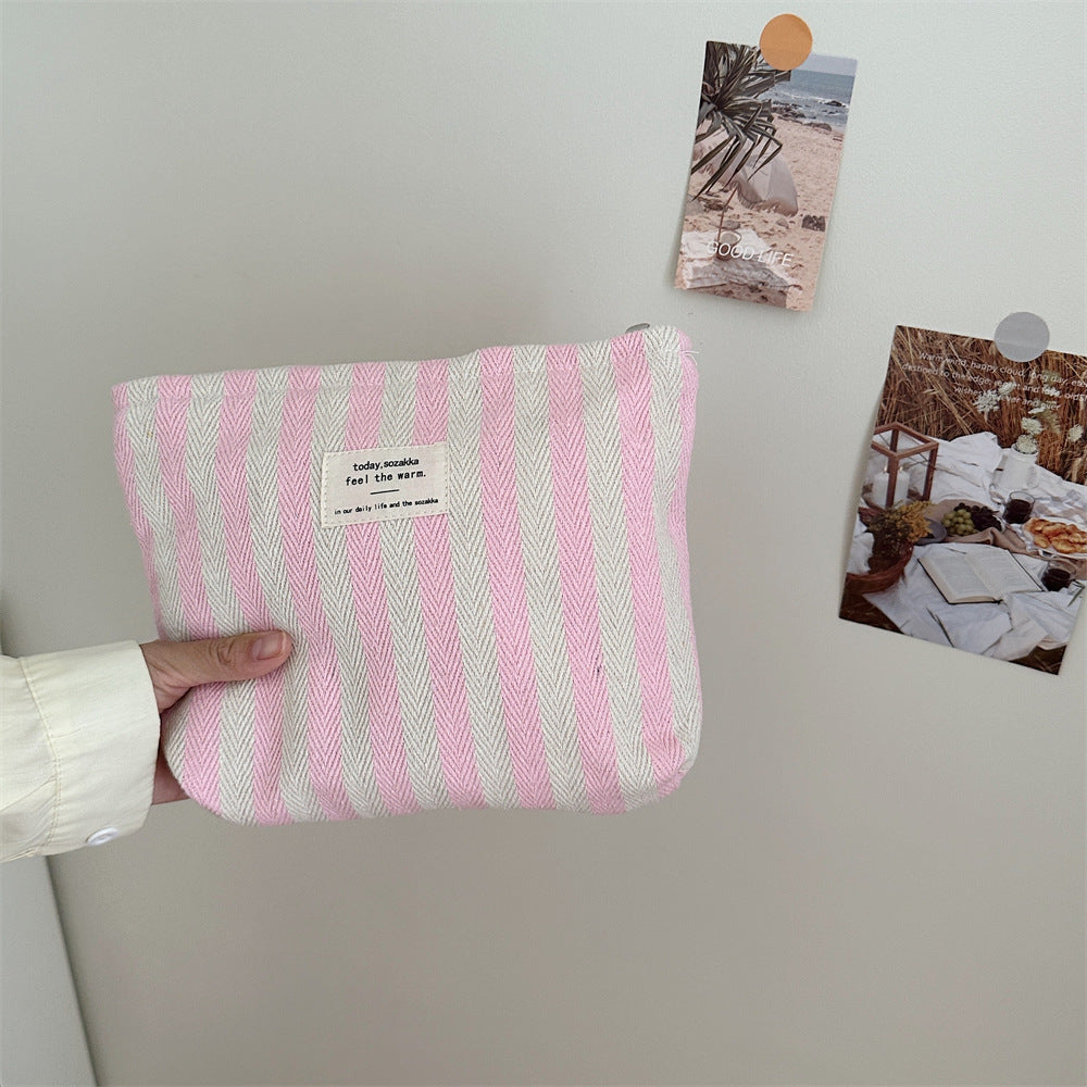 Striped Make-up Bag Female Toiletry Bag Storage