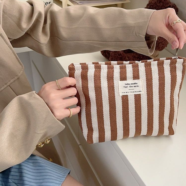 Striped Make-up Bag Female Toiletry Bag Storage